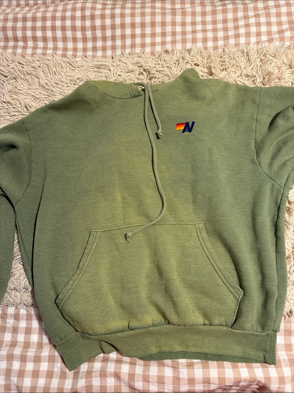 Aviator Nation Olive Green Pullover Hoodie with Rainbow 'N' Logo